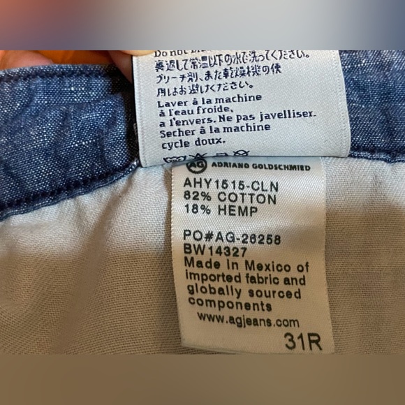 👖 Ag ADRIANO GOLDSCHMIED THE TRISTAN TROUSERS CHAMBRAY HEMP BLEND SZ 31R - Picture 7 of 7